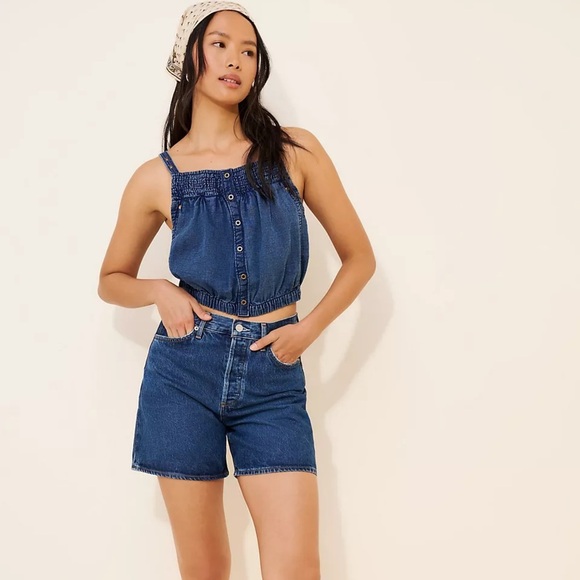 Anthropologie - Pilcro - Chambray Button-Front Bubble-Hem Top - Picture 2 of 12